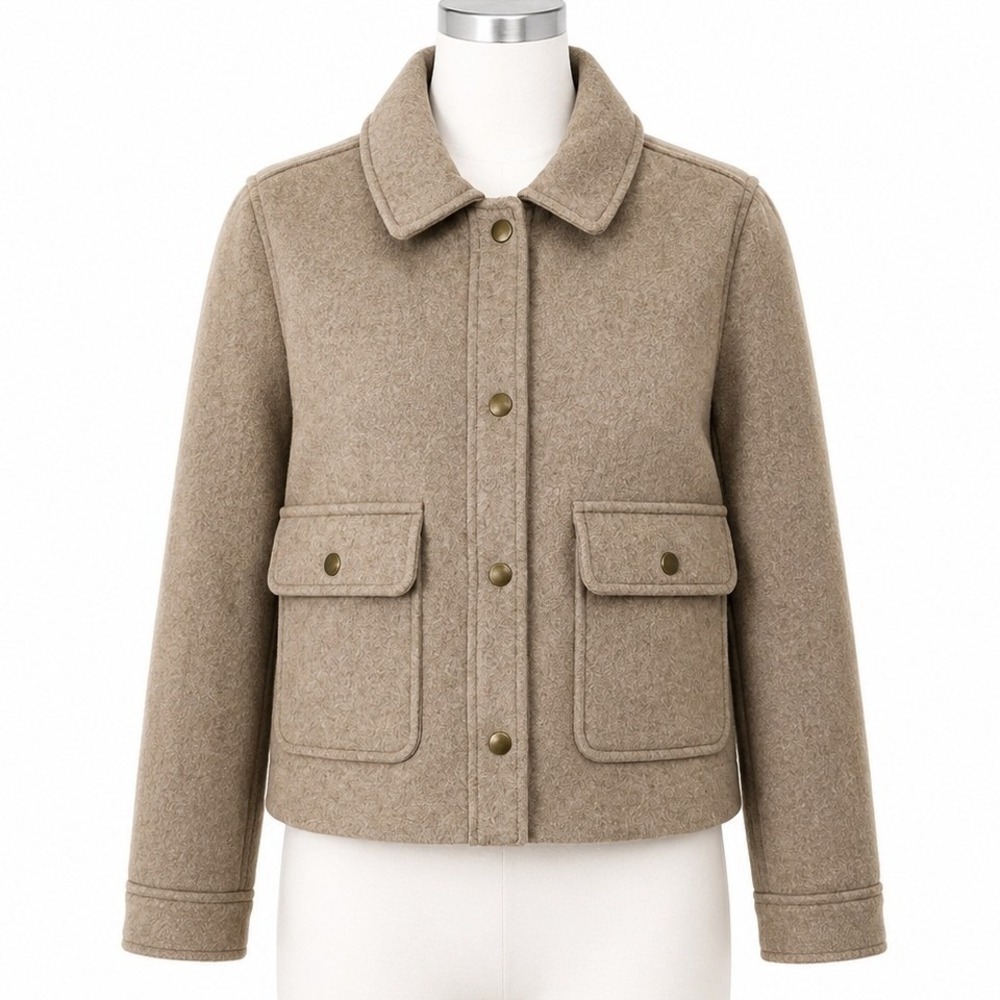 CI SONO Cropped Utility Jacket Camel Brown XL Button Front Pocket Shacket Coat‎